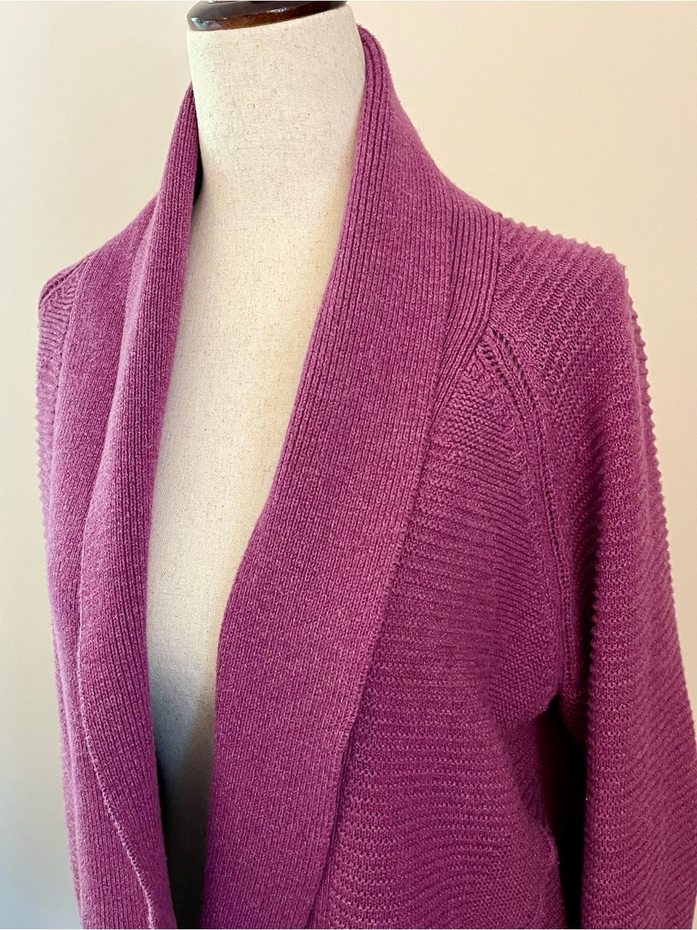 L.L.Bean Cotton Shawl Collar Open Cardigan Sweater Purple Large Petite - Picture 2 of 6